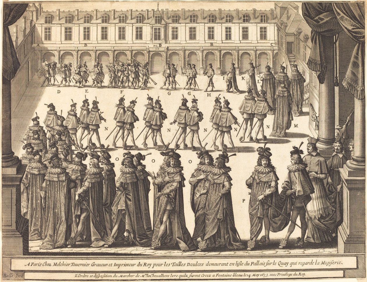 Marsch av kungen och riddarna av den helige Ande på borggården i Fontainebleau av Abraham Bosse