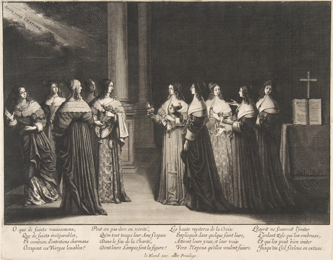 De kloka jungfrorna vägrar olja till de dåraktiga jungfrorna, ca. 1635. av Abraham Bosse