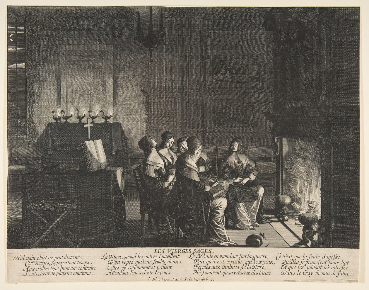 De kloka jungfrurna vilar medan de väntar på makens ankomst, ca. 1635. av Abraham Bosse