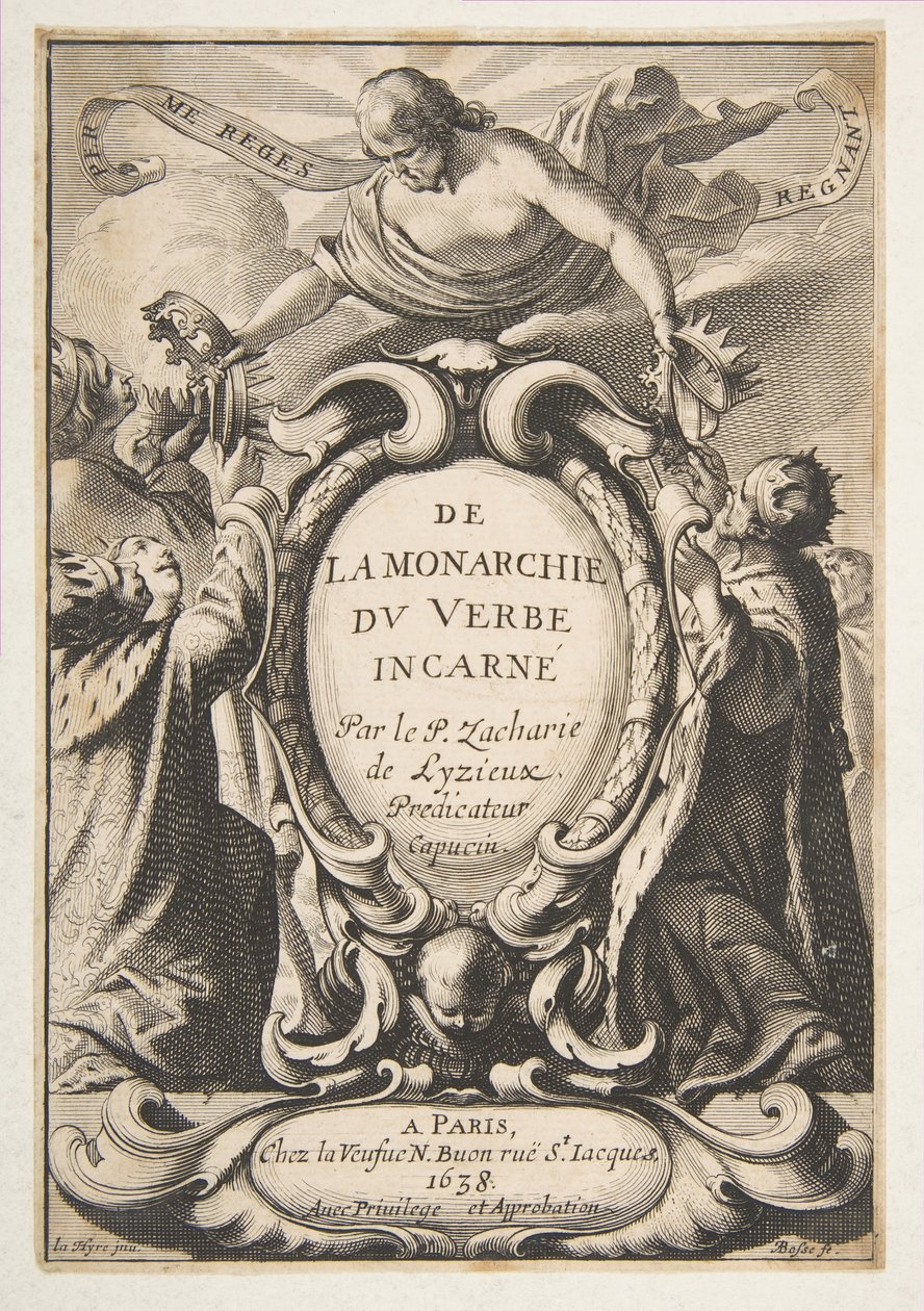 Titelsida: Från det inkarnerade ordets monarki, 1638. av Abraham Bosse