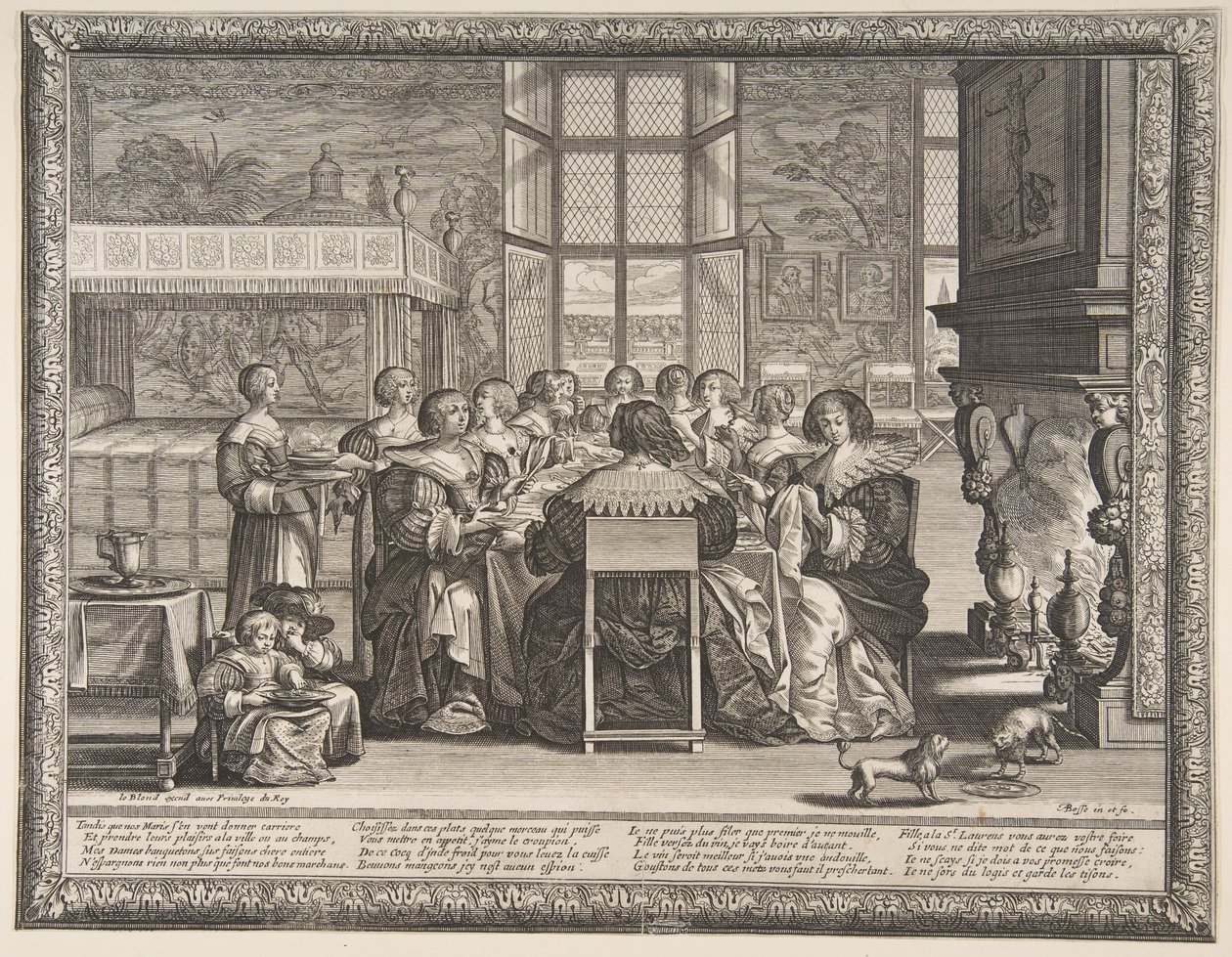 Hustrur vid bordet under sina mäns frånvaro, ca. 1635-36. av Abraham Bosse