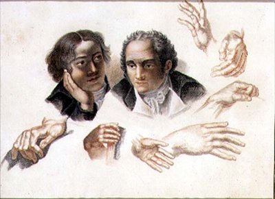Studier av två gentlemans huvuden och händer av Abraham Constantin