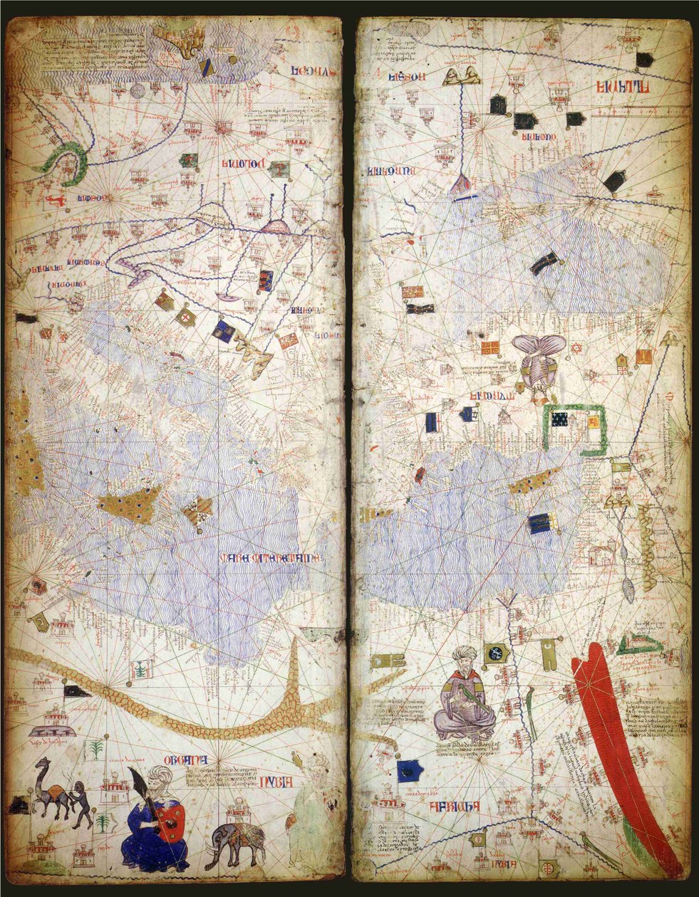 Katalansk atlas, blad 7 och 8, 1375 av Abraham Cresques