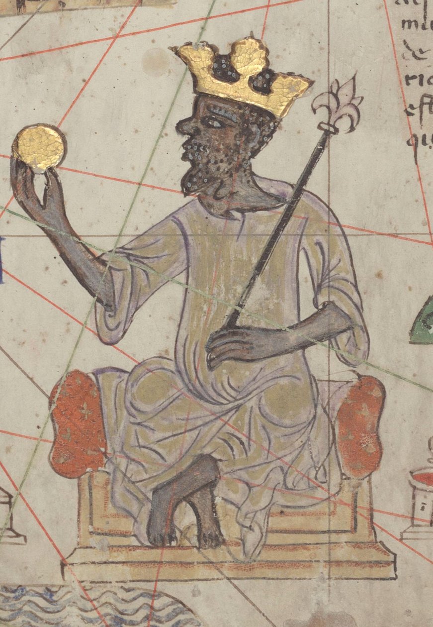 Detalj från den katalanska atlasen, ark 6, som visar Mansa Musa på tronen, 1375 av Abraham Cresques