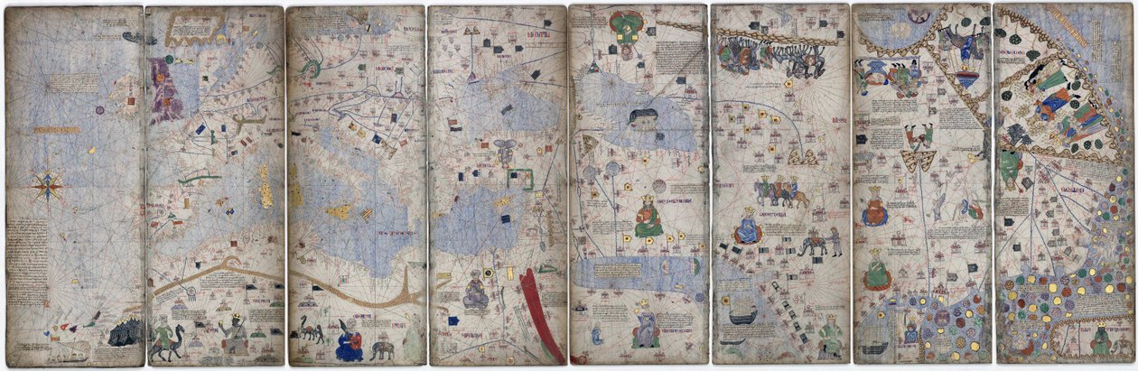 Fyra velängblad av den katalanska atlasen, 1375 av Abraham Cresques