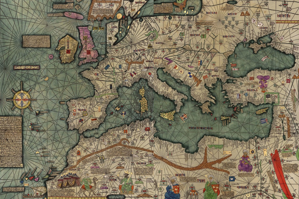 Nordafrika, Europa och Mellanöstern från den katalanska atlasen av Abraham Cresques