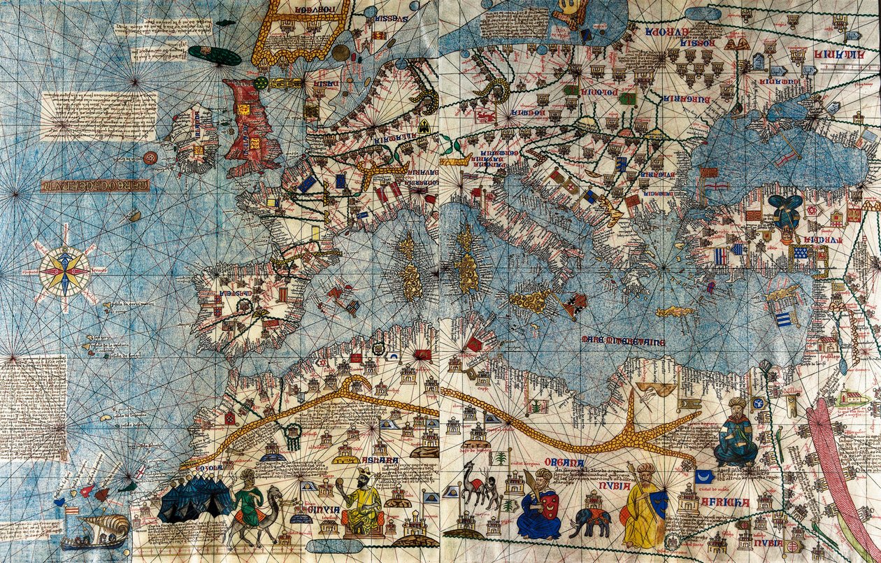 Katalansk karta över den europeiska kontinenten med Atlanten och Medelhavet av Abraham and Cresques Jehuda Cresques