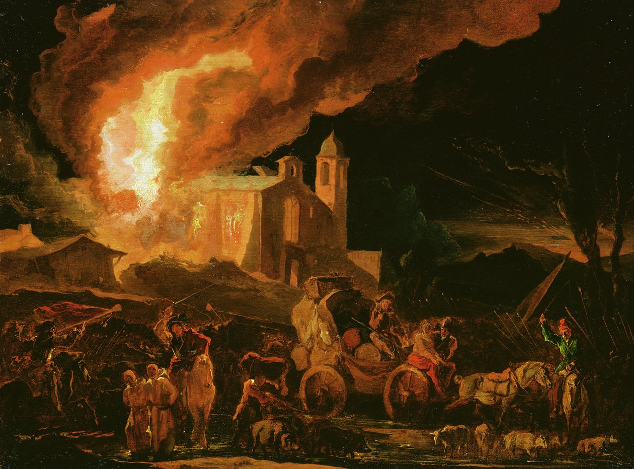 Soldater plundrar ett brinnande kloster (olja på panel) av Abraham Danielsz. Hondius