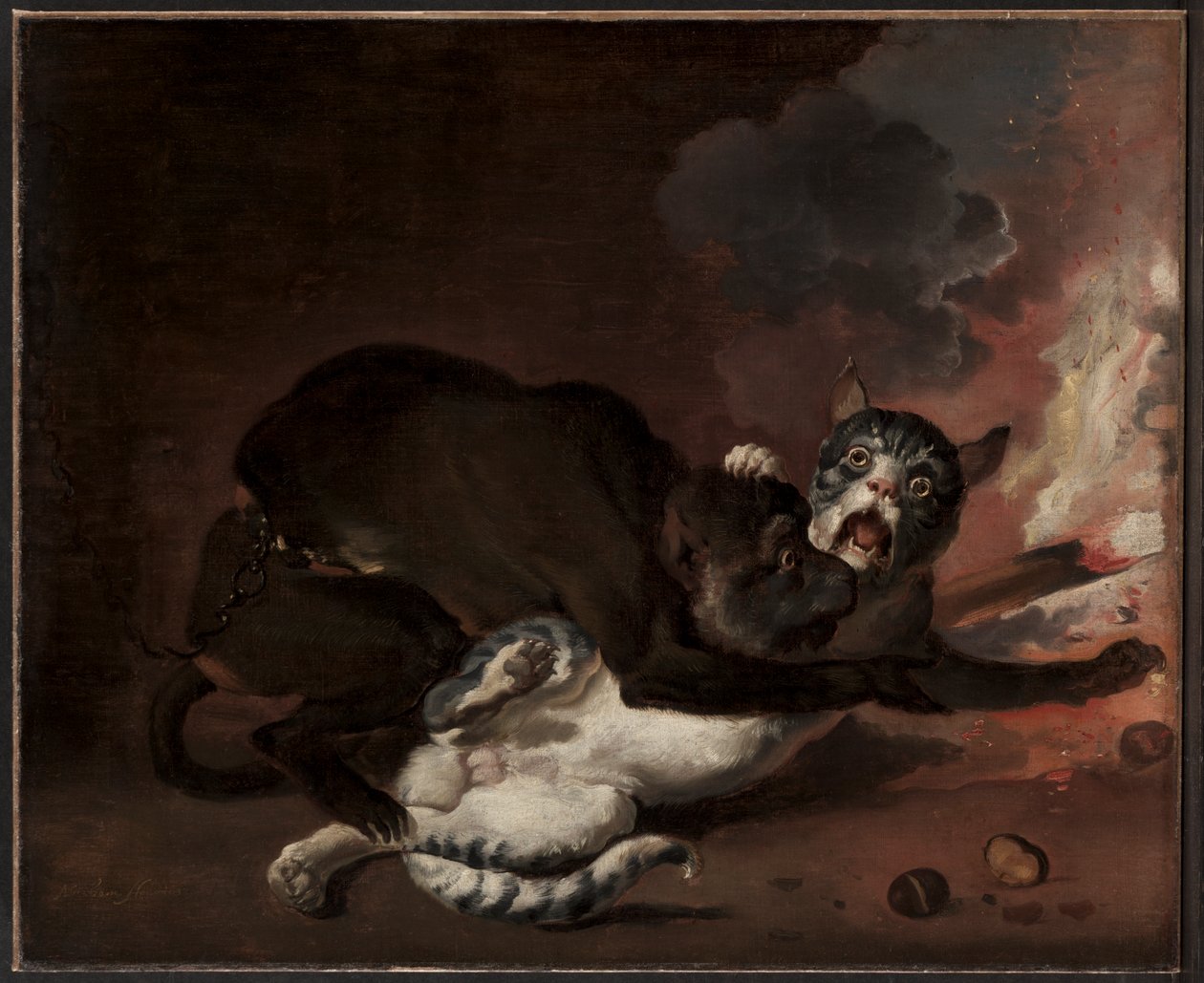 Apan och katten, troligen 1670-talet (olja på duk) av Abraham Danielsz. Hondius
