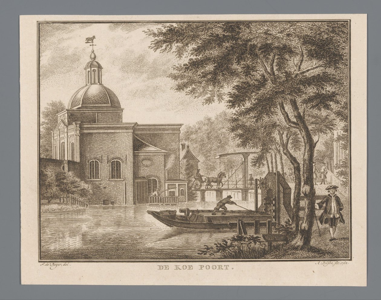 Utsikt över Koepoort i Leiden The Cow Gate (titel på objekt) av Abraham Delfos