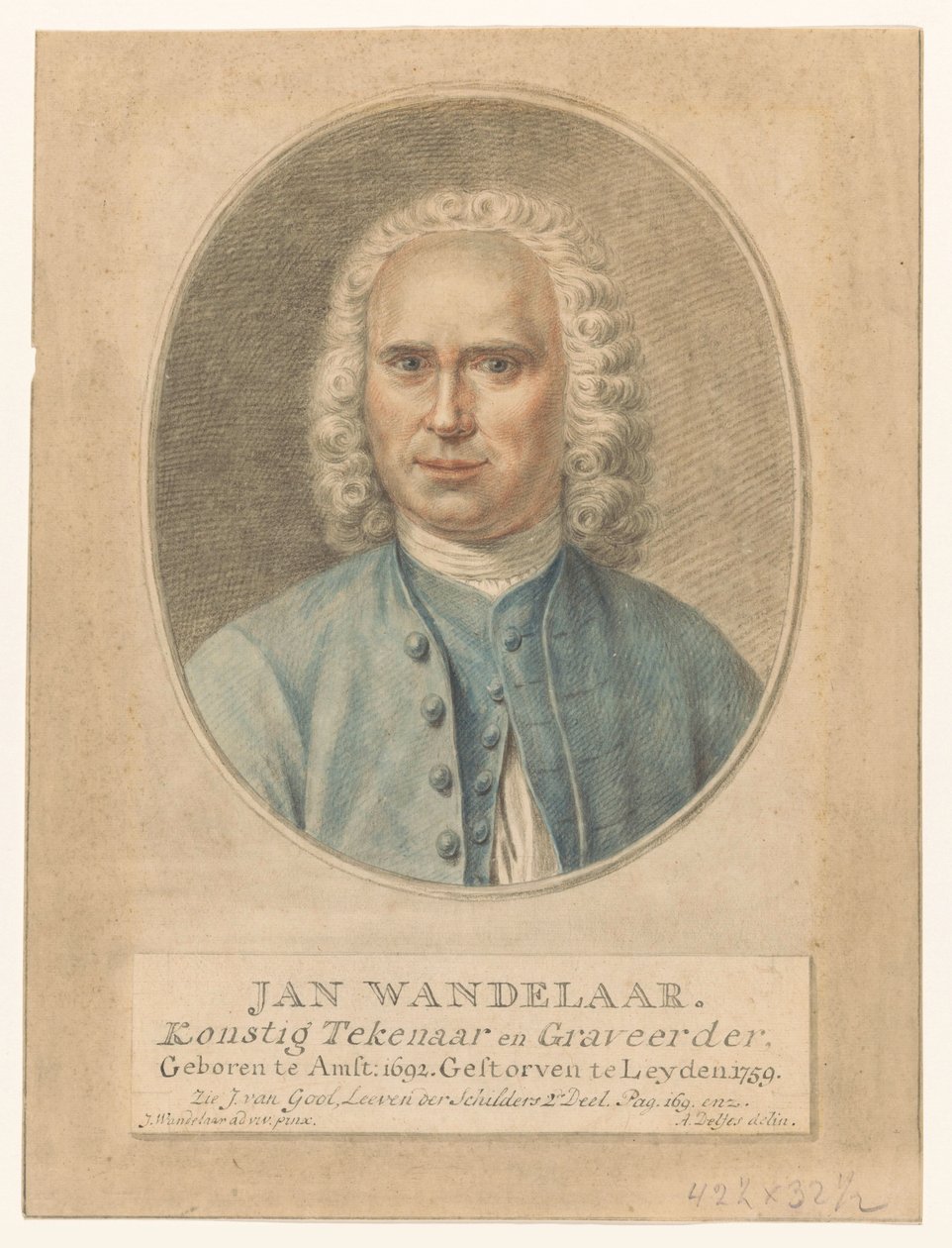 Porträtt av Jan Wandelaar John Walker. Konstig ritare och gravör (titel på objekt) av Abraham Delfos