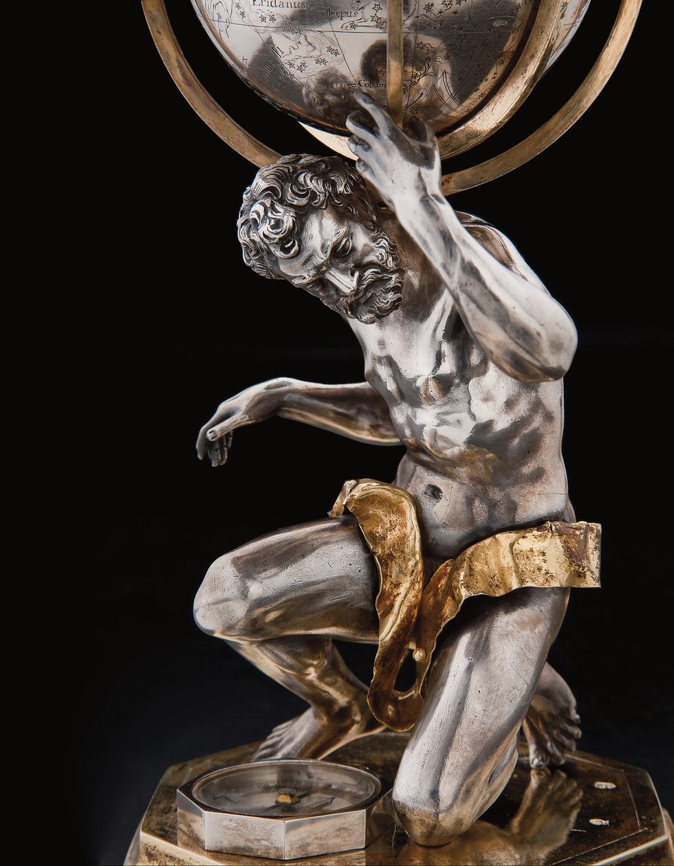 Två exceptionella jordklot och himmelska jordklot, med stöd av Hercules och Atlas, Augsburg, 1697-99 av Abraham Drentwett