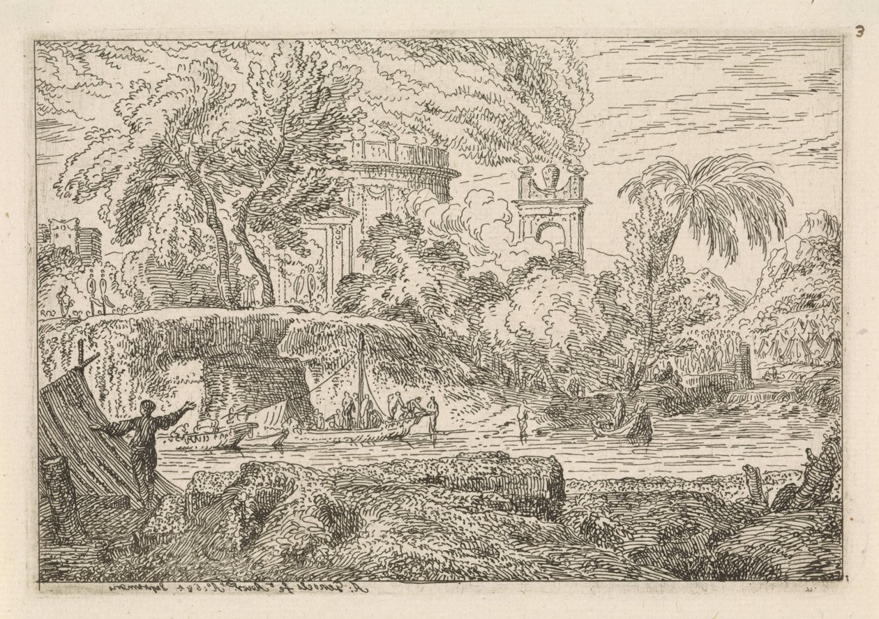 Arkadiskt landskap med triumfbåge Classic Landscapes (serietitel) av Abraham Genoels