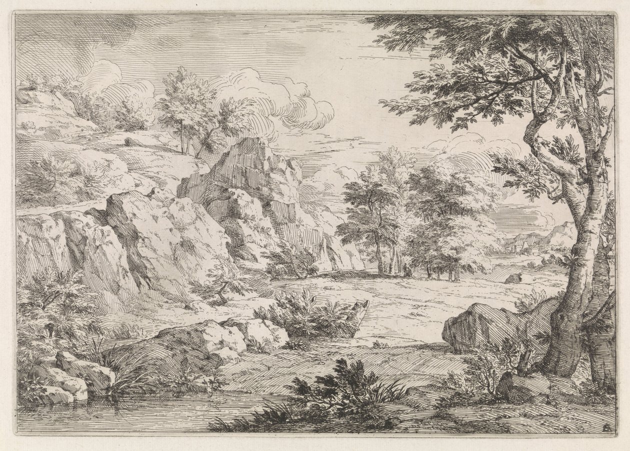 Kuperat landskap med en damm av Abraham Genoels