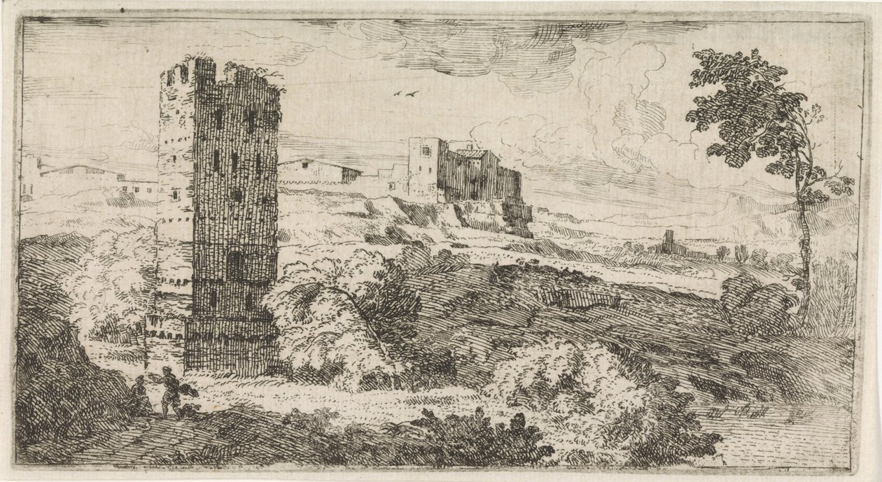 Landskap med fyrkantigt torn av Abraham Genoels