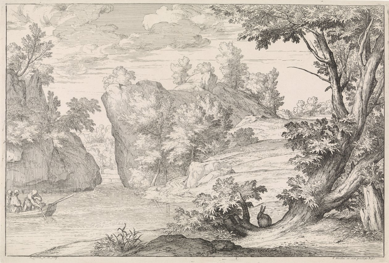 Flodlandskap med en hare av Abraham Genoels