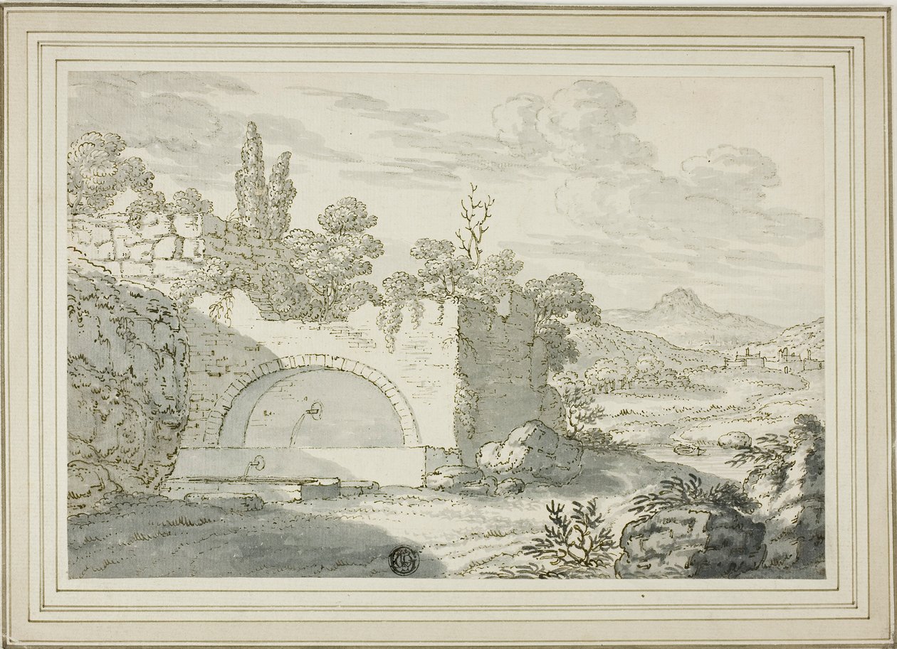 Landskap med fontän av Abraham Genoels II