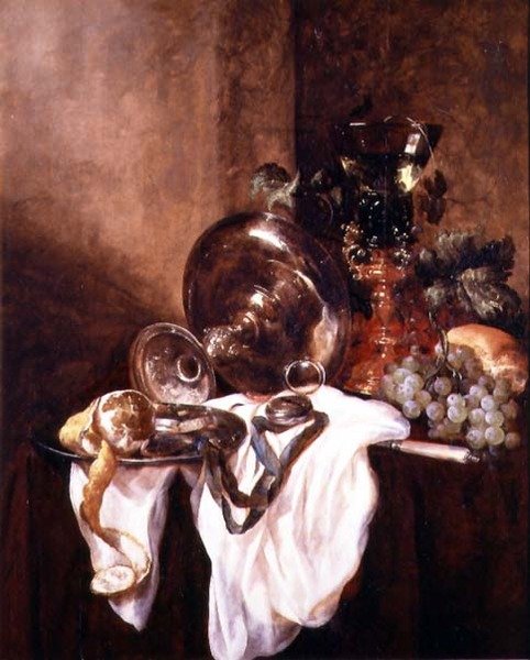 Stilleben med en frukt och en silverbägare (olja på panel) av Abraham Hendricksz van Beyeren