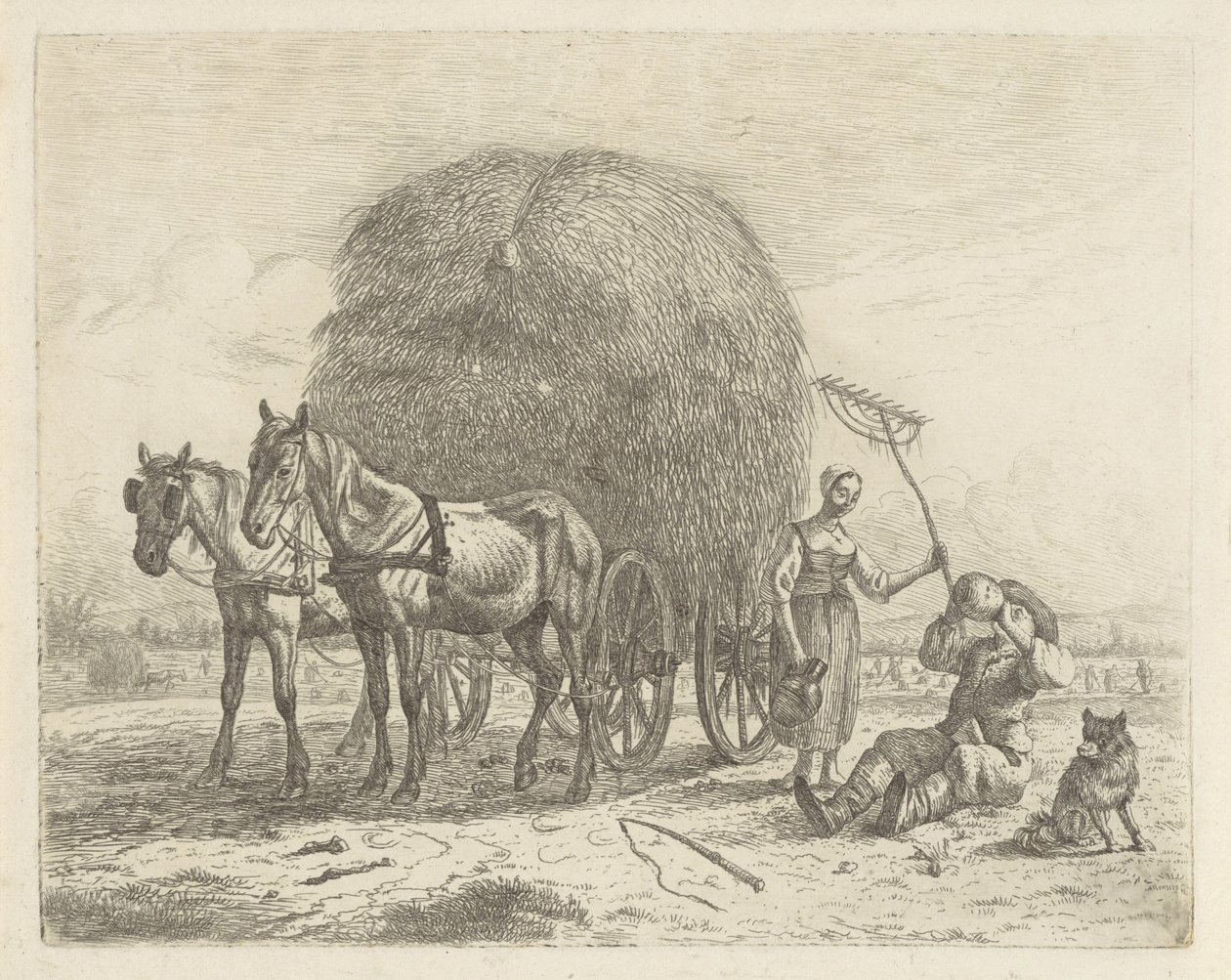 Drickande bonde med en skördare av Abraham Hendrik Winter