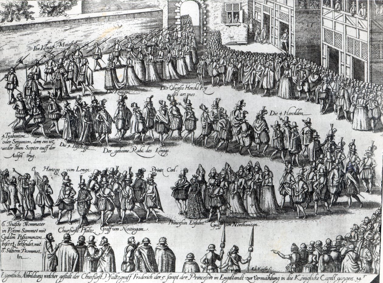Solo mo le faaipoipoga a Frederick V, Elector Palatine ma Princess Elizabeth, c.1613 swed av Abraham Hogenberg
