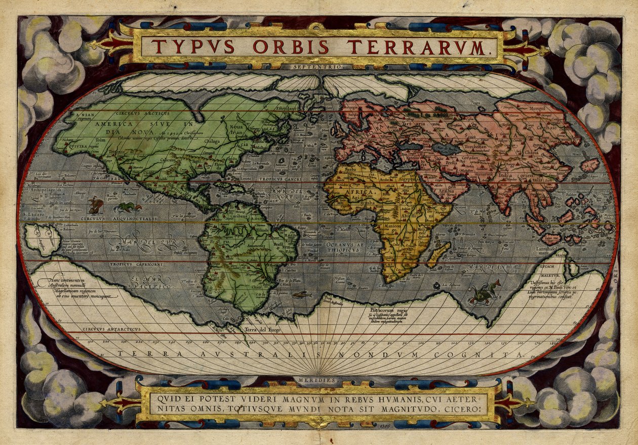 Typus Orbis Terrarum (världskarta) av Abraham & Hogenberg Frans & Kremer Gerard (16th century) Ortelius