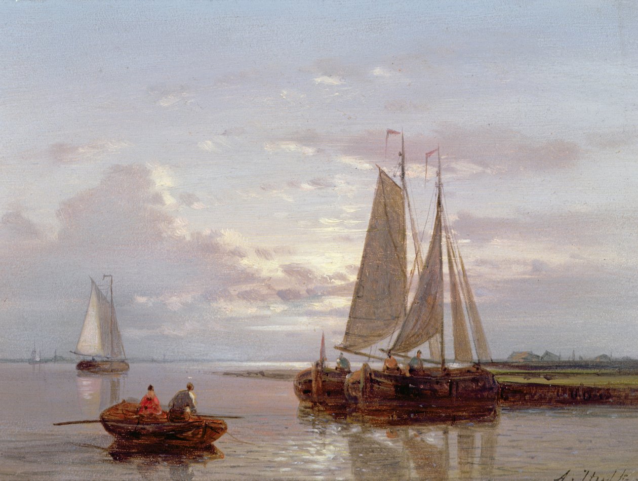 Båtar på floden Scheldt (panel) av Abraham Hulk