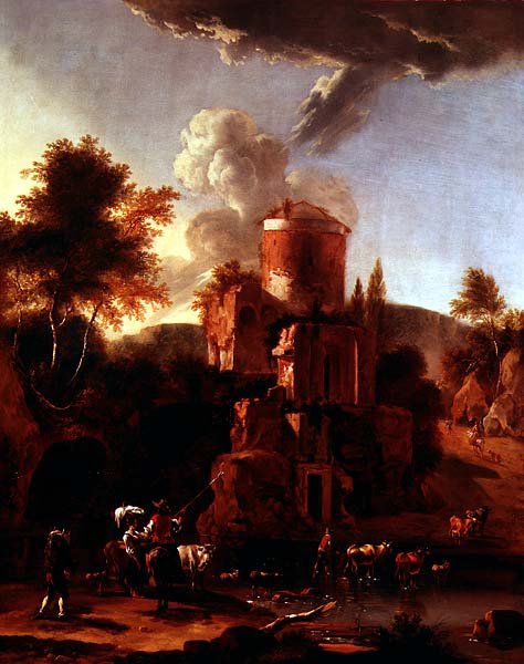 Italienskt landskap med ruiner av Abraham Jansz Begeyn