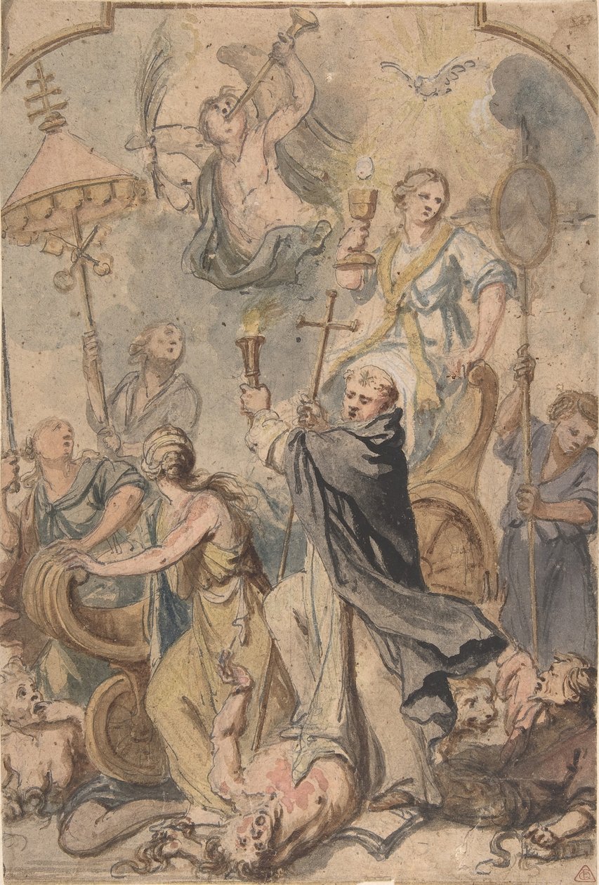 En allegori om triumfen över kätteri, med St Dominic i förgrunden, 1650-60. av Abraham Jansz van Diepenbeeck