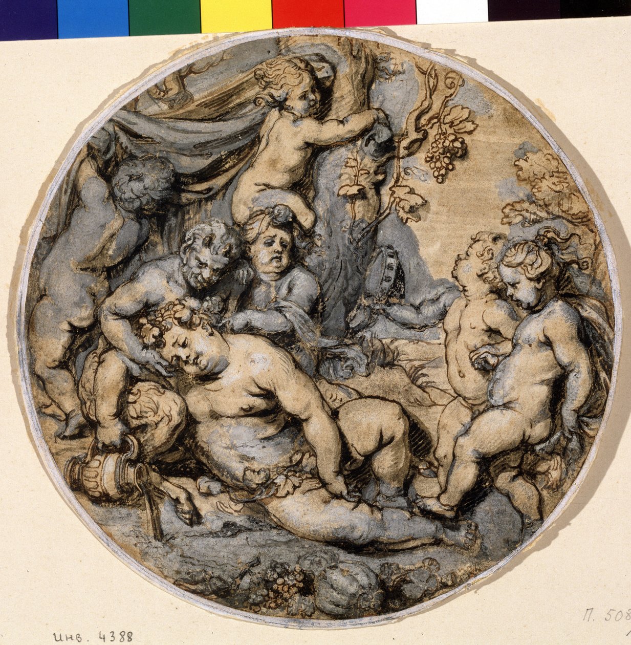 ""Bacchus endormi"" (Sovande Bacchus) Han är omgiven av putti, satyr Bläckteckning av Abraham Jansz van Diepenbeeck (1596-1675) 1600-tals Pushkin-museet, Moskva av Abraham Jansz. van Diepenbeeck