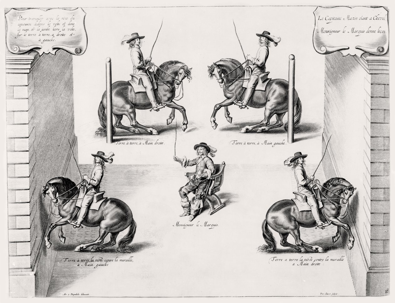 Illustration från en ridhandbok, graverad av Peeter Clouwet (1629-70), 1658 av Abraham Jansz. van after Diepenbeeck