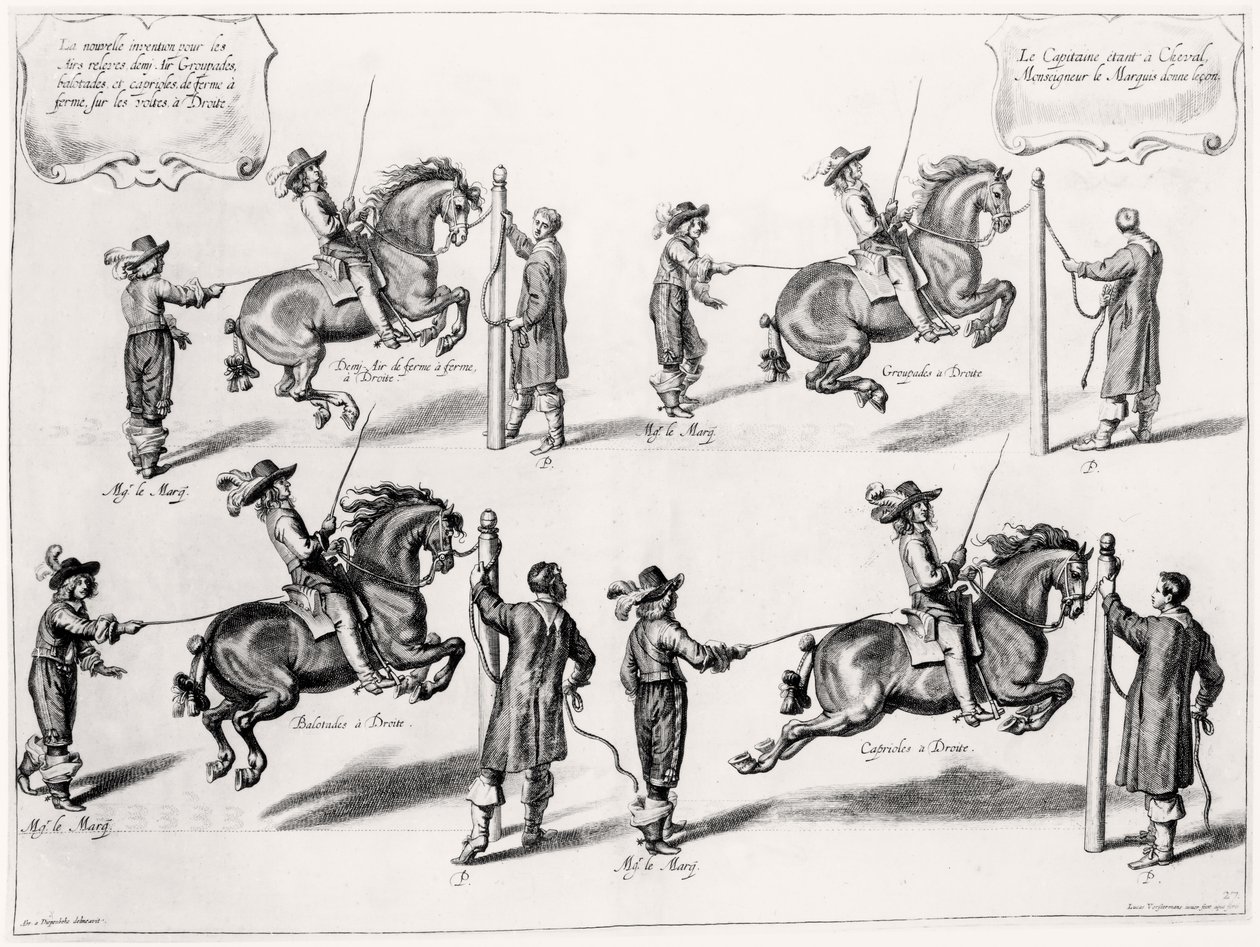 Illustration från en ridhandbok, graverad av Peeter Clouwet (1629-70), 1658 av Abraham Jansz. van after Diepenbeeck
