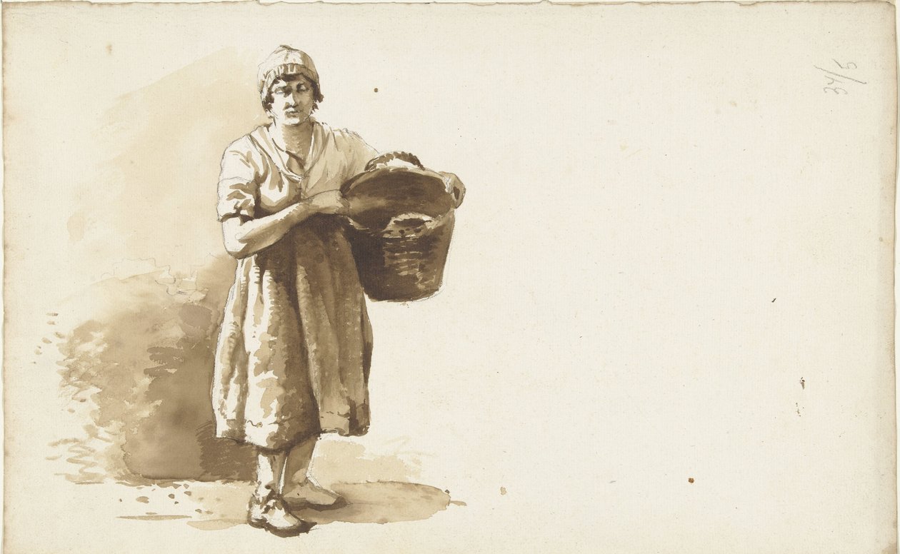Studie av en kvinna med en korg under armen av Abraham Johannes Ruytenschildt