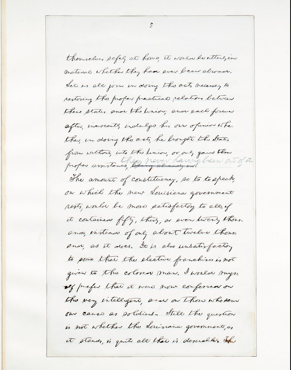 Autografmanuskript av Lincolns sista tal som president, levererat i Washinton, D.C., från Vita husets fönster på kvällen den 11 april av Abraham Lincoln