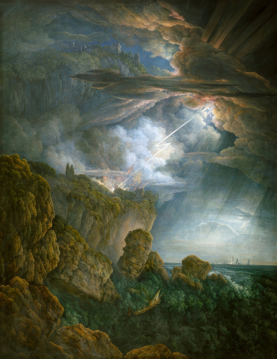 Åskväder nattetid i Cefalù av Abraham Louis Rodolphe Ducros
