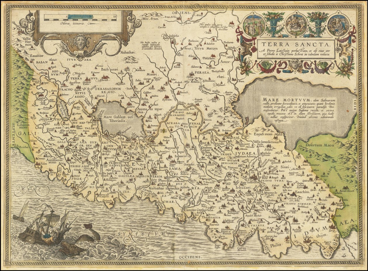 1584 karta - Terra Sancta, a Petro Laicstain perlustrata, et ab eius ore et schedis a Christiano Schrot in tabulam redacta av Abraham Ortelius
