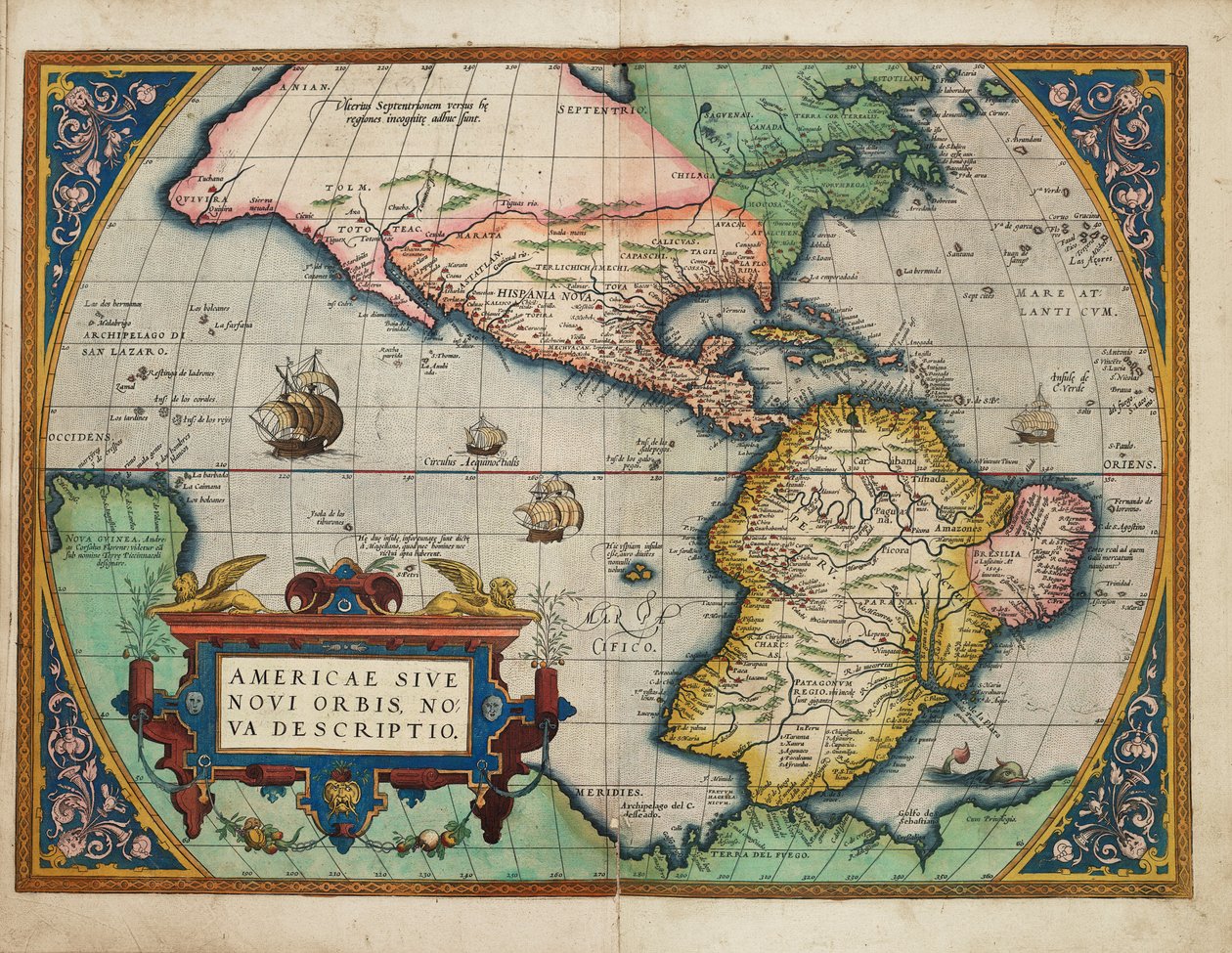 Americae Sive Novi Orbis, Nova Descriptio (Amerika eller den nya världen, ny beskrivning) av Abraham Ortelius