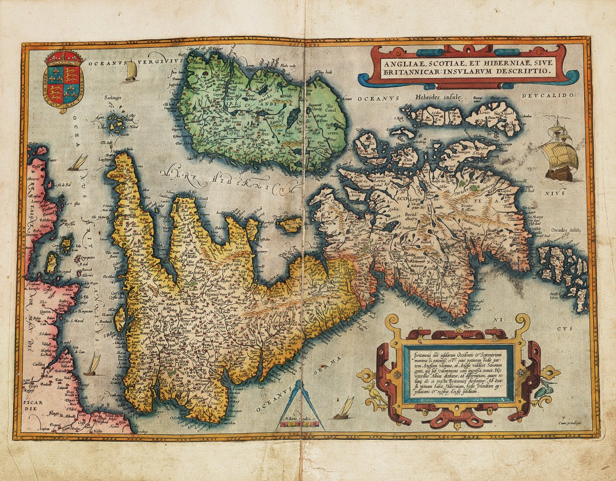 Angliae, Scotiae, et Hiberniae, sive Britannicar: Insularum descriptio (England, Skottland och Irland, även kända som de brittiska öarna) av Abraham Ortelius
