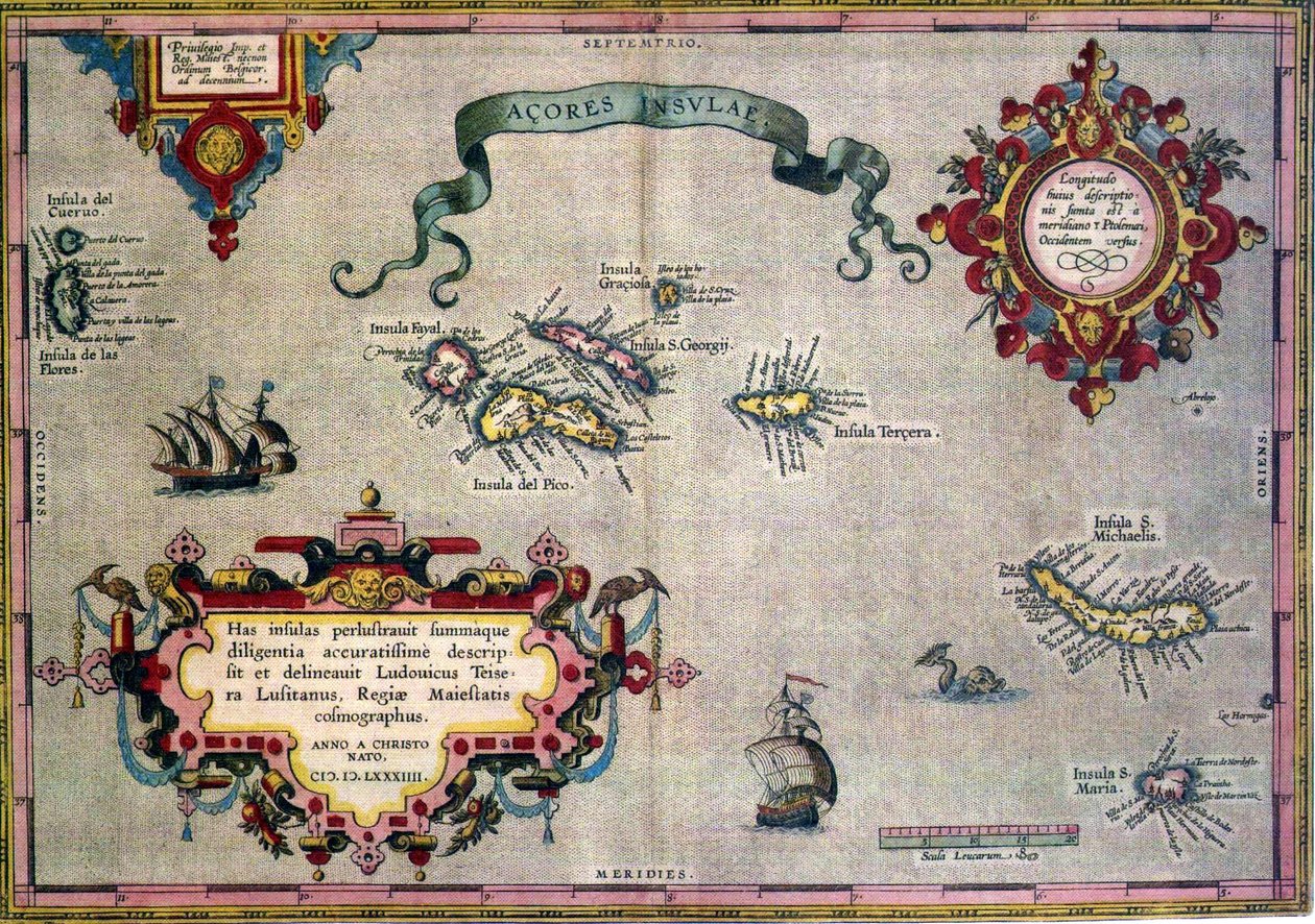 Azorerna gammal karta av Abraham Ortelius