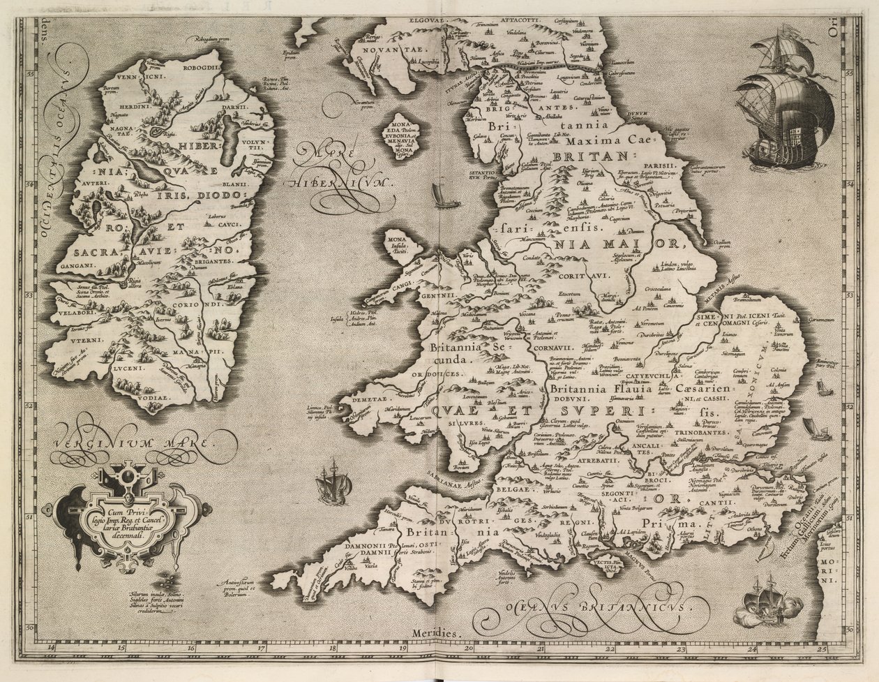 En gammal beskrivning av de brittiska öarna av Abraham Ortelius