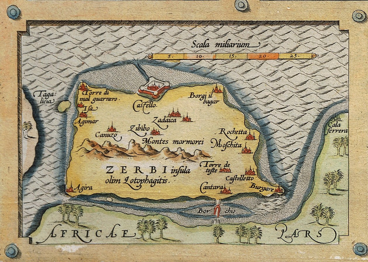 Detalj av Zerbi från karta över medelhavsöarna av Abraham Ortelius