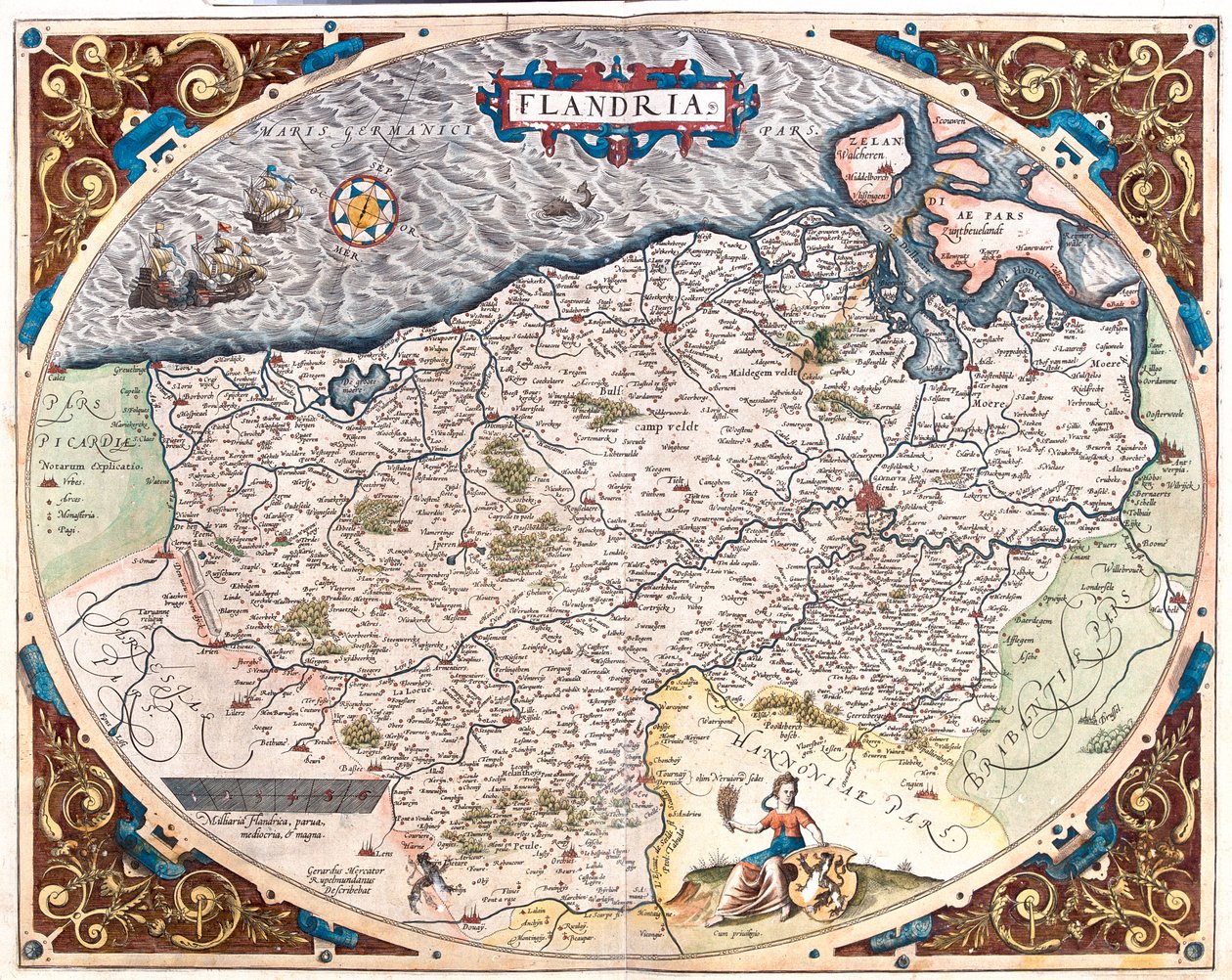 Frankrike (region: Nord-Pas de Calais), Belgien (region: Flandern, norra Vallonien), Nederländerna (provins: Zeeland) av Abraham Ortelius