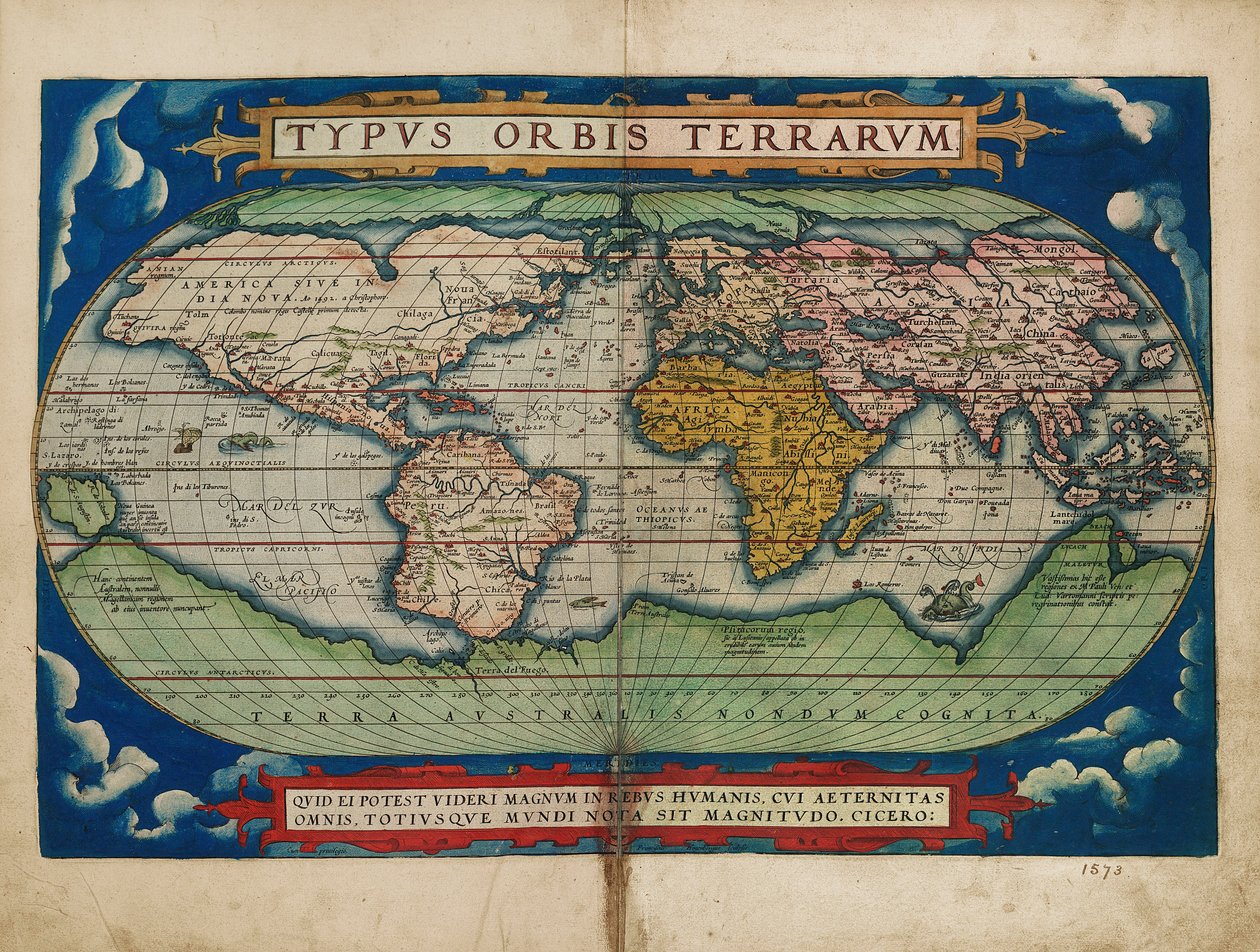Bild av jordklotet i världen av Abraham Ortelius