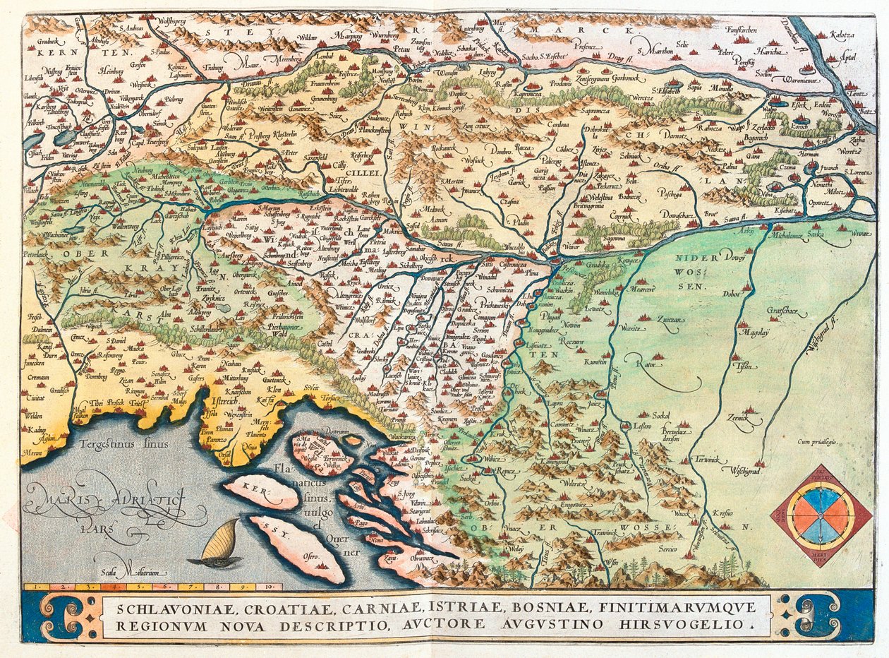 Italien (region: Friuli-Venezia Giulia), Österrike (delstat: Tyrolen, Kärnten), Slovenien, norra Kroatien, centrala-norra Bosnien och Hercegovina av Abraham Ortelius