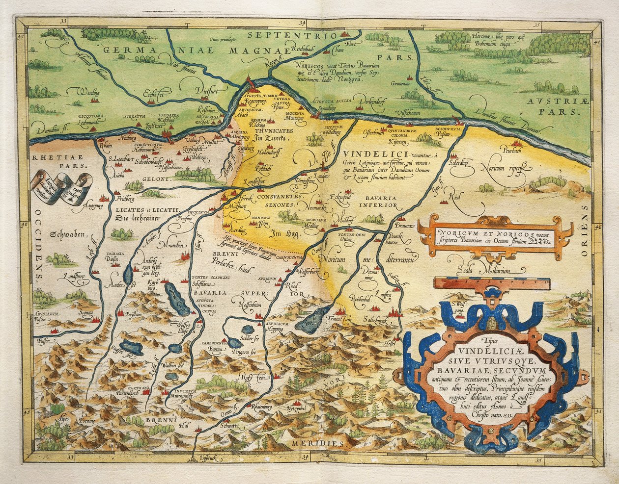 Karta över Bayern, Tyskland, från Theatrum Orbis Terrarum av Abraham Ortelius av Abraham Ortelius