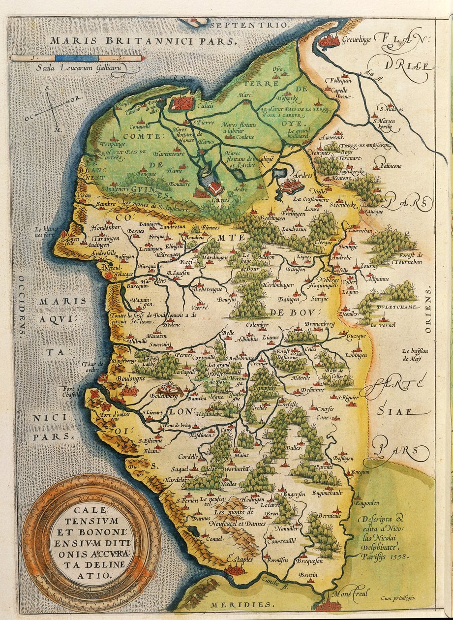 Karta över Calais-området, från Theatrum Orbis Terrarum av Abraham Ortelius av Abraham Ortelius