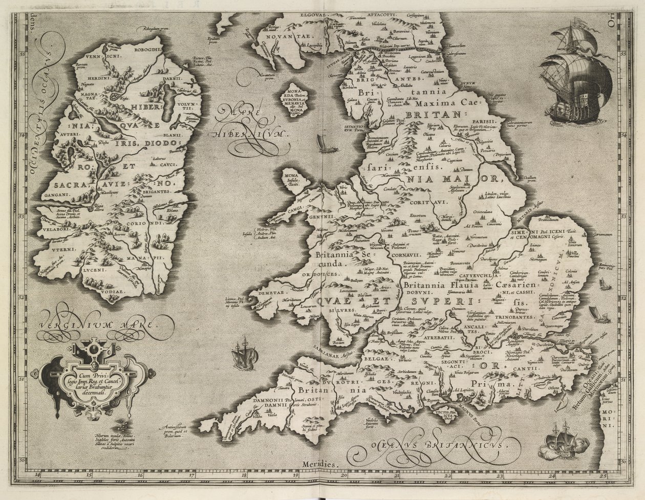 Karta över England, Wales och Irland, Theatrvm Orbis Terrarvm Av Abraham Ortelius av Abraham Ortelius