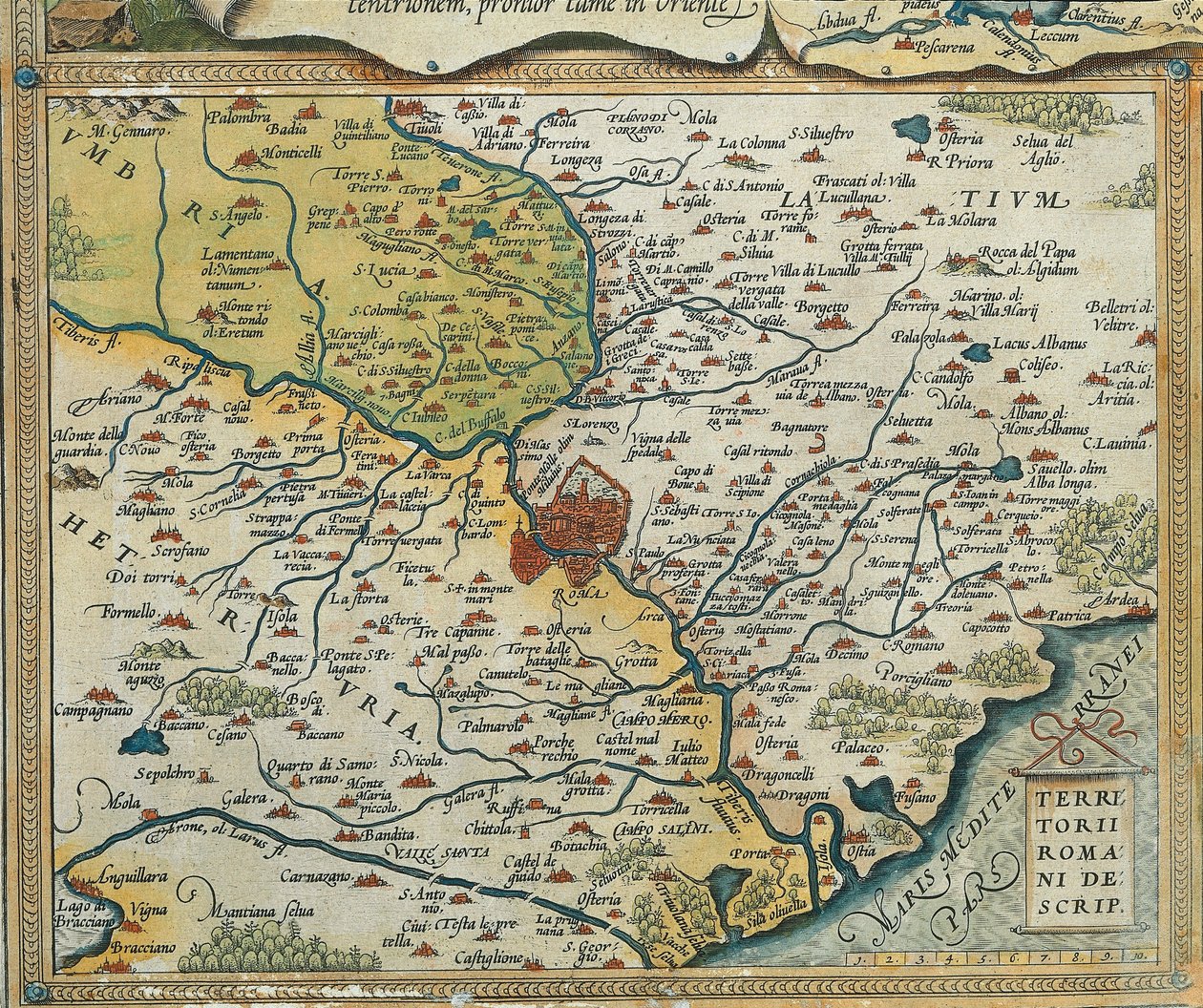 Karta över regionen Lazio, från The Theatre of the World av Abraham Ortelius av Abraham Ortelius