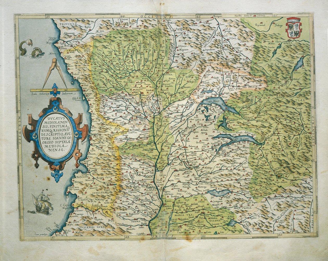 Karta över hertigdömet Milano, Italien, från Theatrum Orbis Terrarum av Abraham Ortelius av Abraham Ortelius