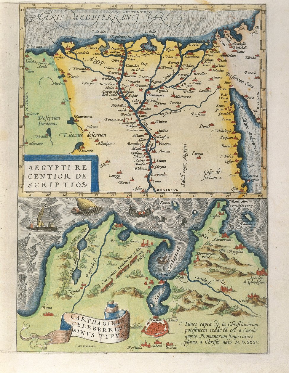 Karta över Nildeltat och den antika staden Kartago, från Theatre Orbis Terrarum av Abraham Ortelius av Abraham Ortelius