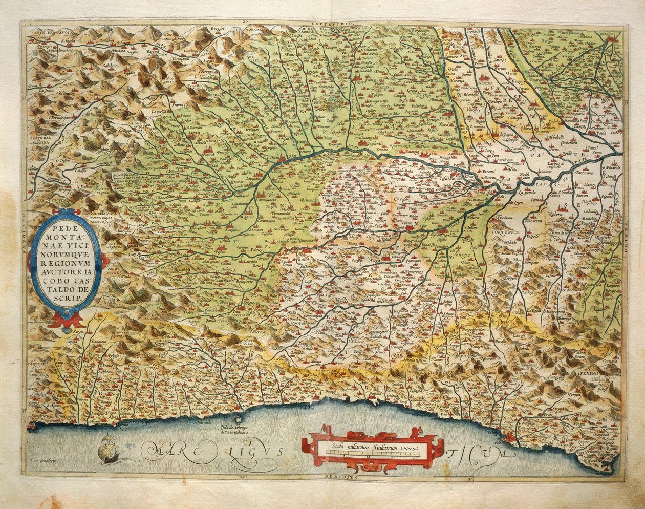 Karta över regionen Piemonte, Italien, från Theatrum Orbis Terrarum av Abraham Ortelius av Abraham Ortelius